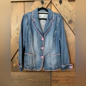 Vintage Crazy Horse by Liz Claiborne Blue Jean Jacket with Pink Trim